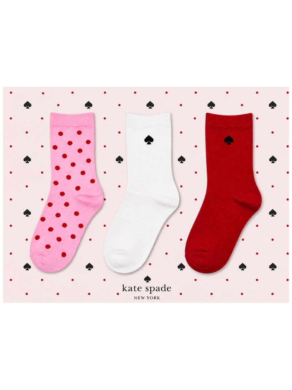 Kate Spade 3 Pack Pink Polka Dot Multi Crew Socks. NEW!